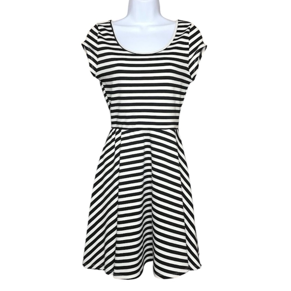 American Rag Striped Dress Nautical Full Skirt | Black & White | Medium